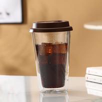 Dvigubo stiklo kavos puodeliai su silikoniniais dangteliais 350 ml/12 oz Daugkartiniai stikliniai kavos puodeliai Termoizoliuoti karštų/šaltų gėrimų indai 350ml