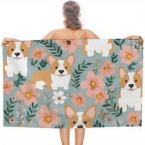 Corgi Spring Garden Bath Beach Towel, Quick Dry for Sports Spa Yoga Hotel Gym W30*H60(CM)