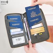 New RFID Anti-Magnetic Passport Holder with Long Zipper - Multi-Functional Travel Document Case. pilka spalva