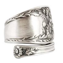Saulėgrąžos Šaukštas Reguliuojamas Žiedas Boho Vintage Piršto Atviras Žiedas Prailginamos Apvyniojamos Juostelės Moterims Vyrams Papuošalai antikinės sidabrinės spalvos