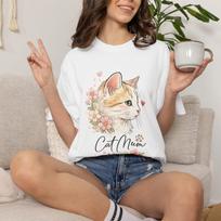Cat Mum Watercolor Portrait T-Shirt, Vintage Washed Cotton Tee 3XL
