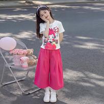 2026 Girls' Korean Style Summer Two-Piece Set: Wide-Leg Pants & Top for Kids 160cm