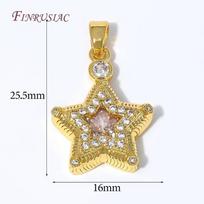 18K Gold Plated Star Pendant with Clear Cubic Zirconia,Brass Five-pointed Star Charm For DIY Necklace Jewelry Making Findings 1 piece