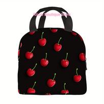 1pc, Cherries Dispersed on a Dark Backdrop. A Printed Thermal Bag That Is Insulated, Not for Food Contact, Ideal for Home, Dinin 8.5 8 5inch smėlis