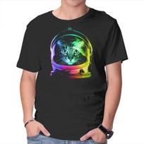 Unisex Crew Neck T-Shirt Astronaut Cat Graphic Short Sleeve Casual Tee S