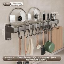 Sieninis puodo dangčio laikiklis Dvigubas strypas Špatulų laikymo lentyna Įrankių organizavimas 50cm with 10 Hooks