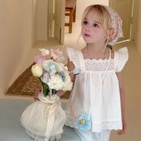 Large 26 New Style Girls' Puff Sleeve White Lace Sleeveless Top - 615175 100 cm