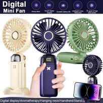 1PCS Mini Portable Fan With Smart LED Digital Display 5 Speed Adjustable Rechargeable Handheld Fan Mini Fan mėlyna