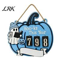 Halloween Reading Accessory Ghost Pumpkin Tracker Wooden Hanging Sign, Sliding Number Counter for Book Read This Year, Design Spooky Decor with mėlyna