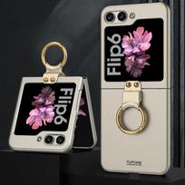 Galaxy Z Flip 6 Electroplate Ring Holder Phone Case for Samsung Galaxy Z Flip 6 Flip6 5G Plastic Hard Shell Shockproof Cover For Galaxy Z Flip6 auksinė