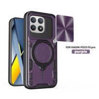Shockproof Phone Case for Poco X8 Pro Max F8 Ultra Poco X7 Pro Slide Camera Lens Magnetic Ring Holder Protection Cover Funda Poco X8 Pro Max violetinė