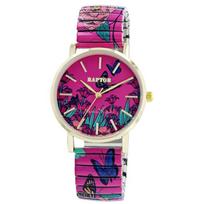 Montre - RAPTOR - Frida Kahlo Edition - Boîtier 36 mm doré - Bracelet acier extensible multicolore - Quartz Miyota gryna