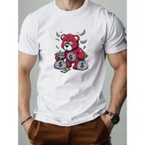 Men'S Casual T-Shirt with Red Teddy Bear Money Dollar Sign Print - Summer Short Sleeve Round Neck Tee for Wealth Symbol, Finance-Themed Outfits S balta
