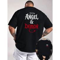 European Size Angel Halo Demon Tail Gothic Letter Pattern Double Sided Print Men'S T-Shirt, Dark Fashion Style, Comfortable And Versatile Top S juoda
