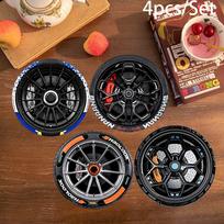 4Pcs/Set Racing Wheel Hub Coaster, Anti-slip Heat Insulation Decorative Mat, Multifunctional for Car Cup Holder and Tea Cup Use