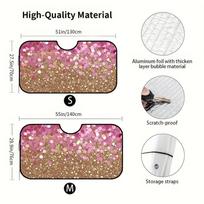 Pack of 1, front windshield sun visor, pink gold glitter texture print, foldable sun visor for vehicles, perfect for daily