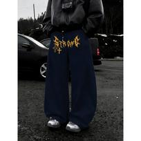 Hip Hop Men's Straight Leg Pants Are Made with a Drawstring Waist Design Featuring Street Style Themed Printed Casual Pants and Loose Fit S