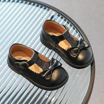 Cute Bowknot Princess Soft Sole Velcro Casual Leather Shoes For Little Girls 21 juoda