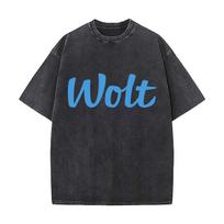 Wolt Delivery Service Logo Art Daily Commute Vintage Distressed T Shirt Loose Washed Sleeve S