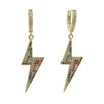 Promotion Lightning Dangle Earring for Women Rainbow Lightning Charm Silver Plated Bling Rainbow CZ Paved Minimal Jewelry