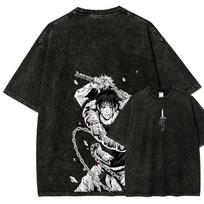 Anime Jujutsu Kaisen Toji Fushiguro Graphic T Shirt Men Vintage Washed Oversized Tee Retro Streetwear Top S black