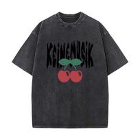 Keinemusik muzikos leidykla Įkvėptas vyšnių menas Laisvalaikio skalbtas sendintas marškinėliai Vintage minimalus trumpomis rankovėmis viršus S black