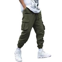 Men's Loose Fit Multi-Pocket Outdoor Casual Cargo Pants L armijos žalia spalva