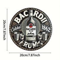 D Flat  pc Bacardi Rum inch Round Aluminum Sign  Vintage Style with Bacardi Bottle  Glasses Design Durable Metal 20x20cm(8x8inch)