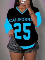 Women's California NO.25 Print V-Neck Short Sleeve T-Shirt Summer Graphic Tee Jerseys Plus Size Sport T-Shirt 5XL