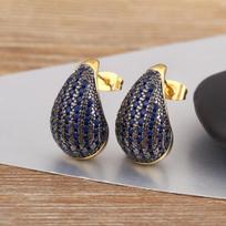 Nidin Classic New Design Waterdrop Shape Cubic Zirconia Stud Earrings 8 Colors Choice For Women Female Ear Jewelry Accessories tamsiai mėlyna spalva