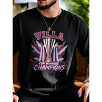 T-Shirt Villa C-Up Winners Champions 2026 Trophy Graphic Claret Blue Paint Burst And Bold Football Y Style Men'S Printed T-Shirt S juoda