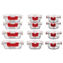 24 Piece Superior Glass Food Storage Set, Locking Hinge Blue Lids Food Boxes United States