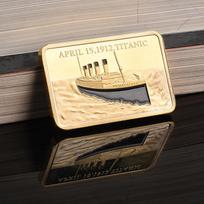 Titanic gold piece, commemorative medal, creative home furnishing, gold-plated bar, shipwreck love, small gift, couple's gift