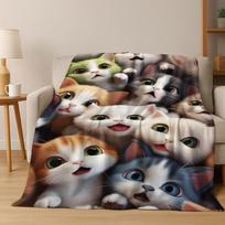 2026 Naujas Mielas Katės Kačiukas Miau Animacinis Flanelės Antklodė, Jaukus Minkštas Apklotas Namų Miegamojo Lovos Sofos Pikniko Dangalas Vaikų Dovana 75x90cm