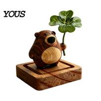 Wooden Fragrance Diffuser Wood Bear Essential Oil Diffuser, Four-Leaf Clover Aromatherapy Portable Four Leaf Cute Statue for Home Office ruda
