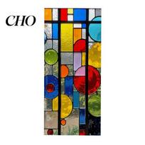 Removable Static Cling Film Window Film, Full Blackout, Colorful Geometric Privacy UV Blocking, Reusable Heat Insulation Sticker for Home Office Retro D