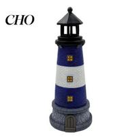 Resin Lighthouse Ornament Ornaments Solar Powered with Rotating Light Effect American Coastal Garden Decor Waterproof for Lawn Patio Balcony mėlyna