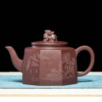 Zunhu Yixing Zisha Handmade Square Teapot Large Capacity Tea Set Gift Box Eight Directions Lion Zun 360cc