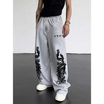 Casual Gothic Men's Sports Jogging Pants Fashionable Wide Leg Straight Leg Pants Campus Autumn New Style S pilka
