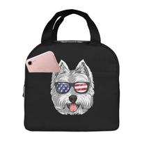 Westie Face American Flag Lunch Box Waterproof Thermal Cooler Food Insulated Lunch Bag Kids for Kids Portable Picnic Tote Bags juoda