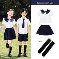 British Style Short-Sleeved Summer Uniform Set for Primary School and Kindergarten Graduation Photos 130 cm