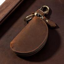 Crazy Horse Leather Car Key Pouch Multi-Color Key Storage Bag  for Secure Keys Storage šviesios kavos spalvos