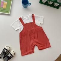 Korean Style Summer Short Sleeve Baby Onesie - Unisex Fake Two-Piece Jumpsuit 100 cm oranžinė