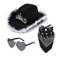 Pink Frayed Cowboy Hat Costume Kit With Matching Glasses And Bandana For Cosplay Black