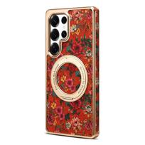 case for Samsung S26 S25 S24 S23 plus ultra Electroplated frame magnetic rotating ring phone case full coverage Shock Proof Galaxy S26 raudona
