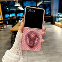 Phone Case for Samsung Galaxy Z Flip 7 6 5 4 Flip7 Flip6 Flip5 Flip4 Luxury Leather Cartoon Butterfly Bracket Protective Cover Galaxy Z Flip7 rožinė
