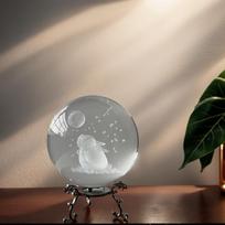 Moon Rabbit Carved Crystal Decorative Ball  Glass Globe Home Art Decoration Christmas Friend Gift