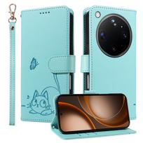 Leather Wallet Flip Case for OPPO Find X8 X9 Pro Ultra Phone Case Cover | Cat & Butterfly Embossed Design Protective Kickstand OPPO Find X9 žalia