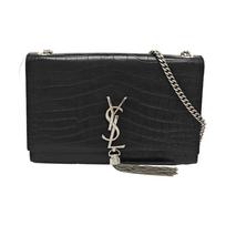 [Pre-Owned] Ysl Kate Silver Logo Chain Crocodile Pattern Embossed Glossy Calfskin Leather Tassel Crossbody Shoulder Bag Medium - Good #1VYDTN6 ONE SIZE
