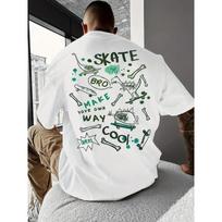 Dinosaur Skateboard Graphic T-Shirt - Skate Style Print Round Neck Casual Summer Tee for Skate Park, Streetwear Outfits - Machine Washable S balta